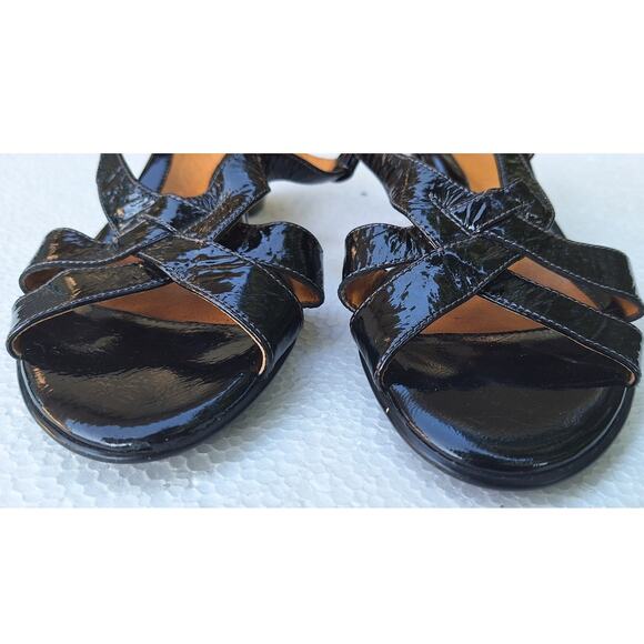 Sofft Andrea Patent Leather Strappy Kitten Wedge Slingback Black Sandal Sz. 8.5 - Picture 11 of 12